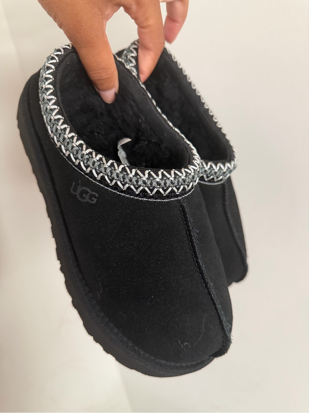 UGG Black Suede Slip-On Mule Slippers with Silver Trim